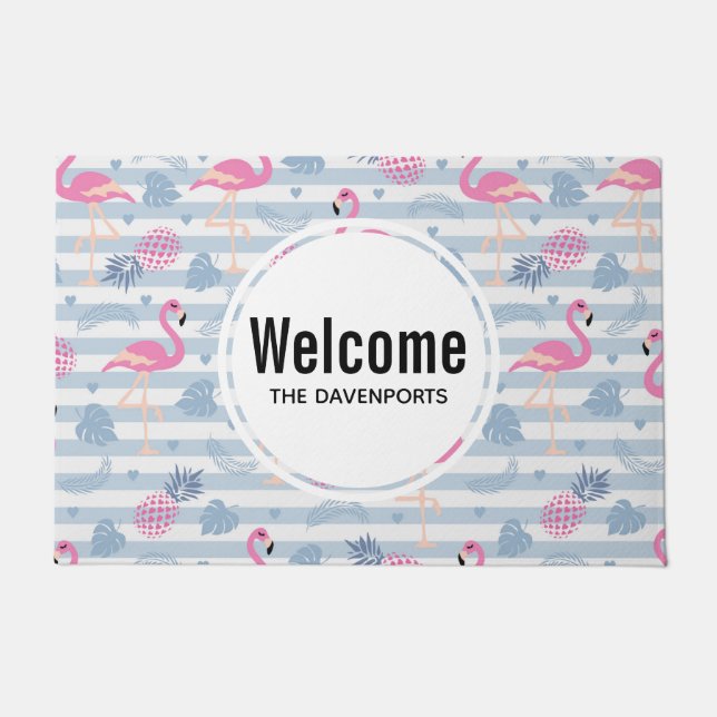 Tapete Whimsical Flamingo & Pineapple Patterno Welcome (Frente)