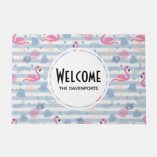 Tapete Whimsical Flamingo & Pineapple Patterno Welcome