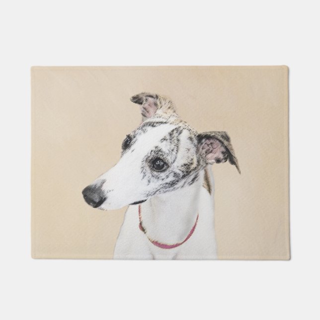 Tapete Whippet, inglês Whippet, pressão, branco, rajado, (Frente)
