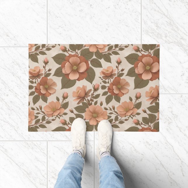 Tapete Wild Rose Blooms In Earthy Shades Of Terracotta  (Interior)