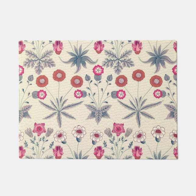 Tapete William Morris Daisy Padrão Floral Vermelho Laranj (Frente)