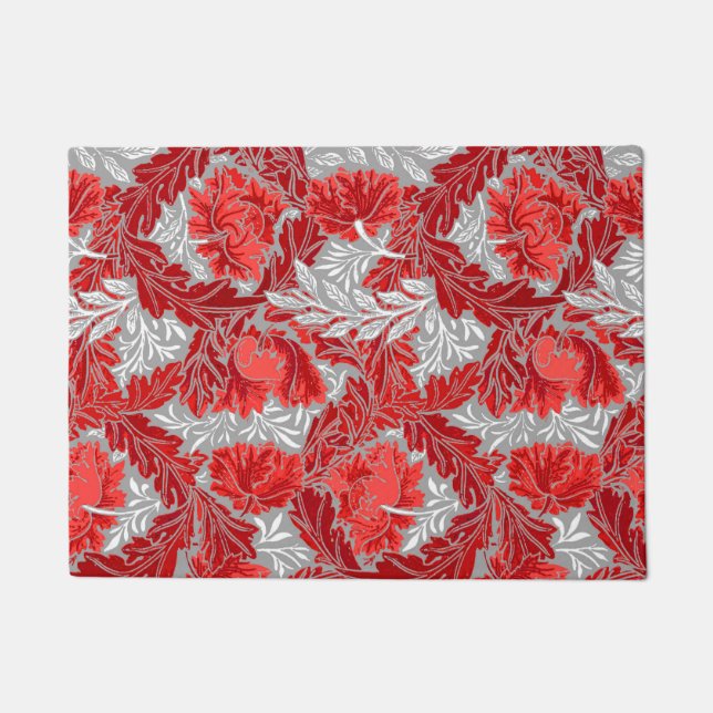 Tapete William Morris Floral, Vermelho Profundo e Cinzas  (Frente)