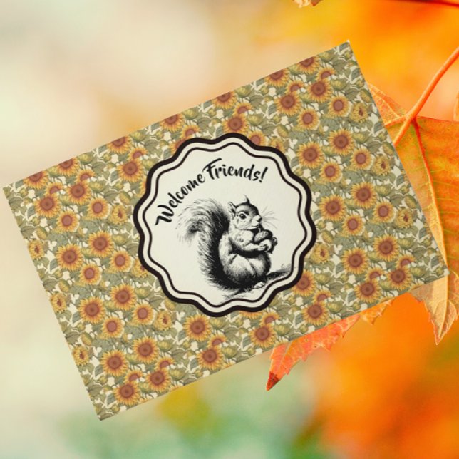 Tapete William Morris Personalizou Girassóis e Esquilo (Personalize this doormat!)