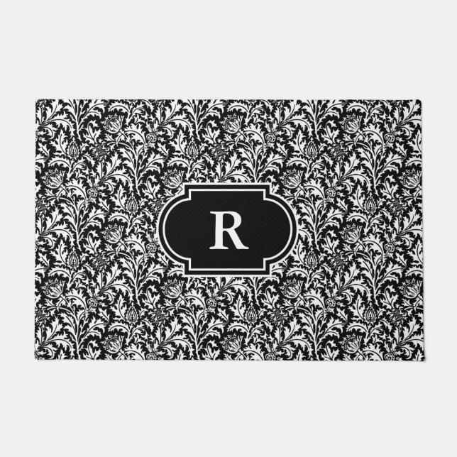 Tapete William Morris Thistle Damask, Preto e Branco (Frente)