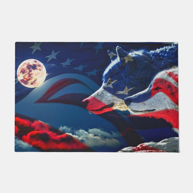 Tapete Wolf American Flag Full Moon (Frente)