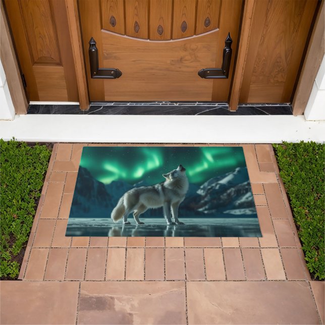 Tapete Wolf Howling debaixo das luzes do Norte (Ar livre)