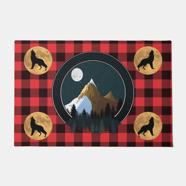 Tapete Wolf Howling Full Moon Door Mat (Frente)