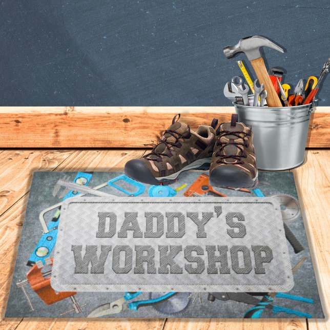 Tapete Workshop de pais Mancave Industrial Tools for Pai (Dad's Workshop Floor Mat / Doormat Metal Sheet with Carpentry Tools Father's Day Gift Idea for Dad)