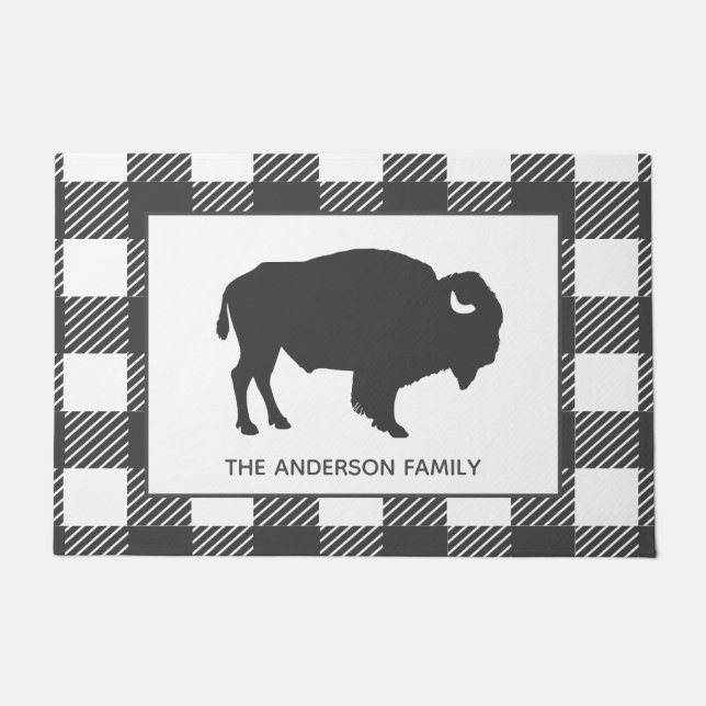 Tapete Xadrez cinzenta rústica da verificação do búfalo (Frente)