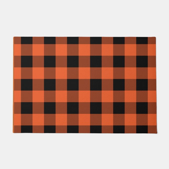 Tapete Xadrez de Búfalo Outono Laranja Preto (Frente)