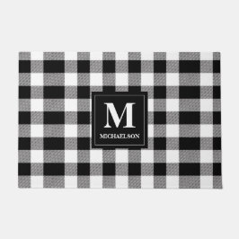 Tapete Xadrez de Búfalos Branco e Preto Monograma