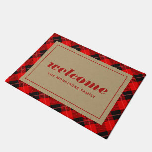 Tapete Xadrez de Natal Vermelho - Boas-vindas personaliza