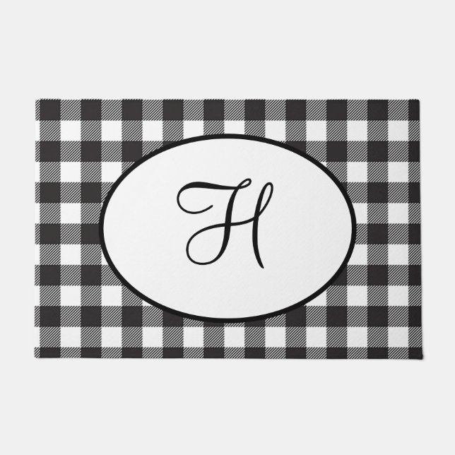 Tapete Xadrez Preto e Branco Monogramado Personalizado (Frente)