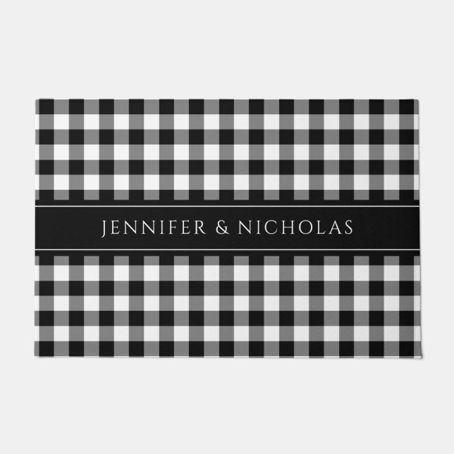 Tapete Xadrez Preto E Branco Rústico Nome Gingham  (Frente)