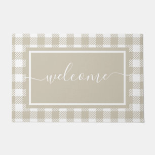 Tapete Xadrez Tan e White Gingham Patterno Bem-vindo