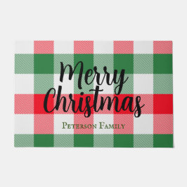 Tapete Xadrez Verde Branco de Natal da Família e  Vermelh