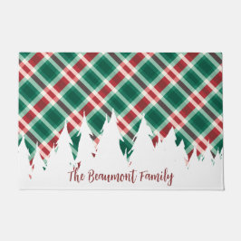 Tapete Xadrez Vermelha e Verde com Árvores Brancas com No