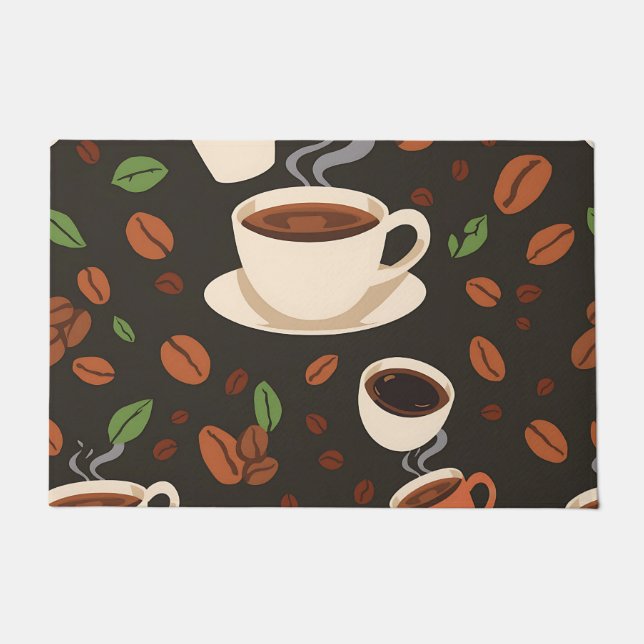 Tapete Xícaras de Café Grãos Padrão Matinal (Frente)