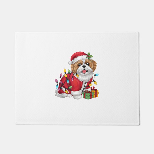 Tapete Xmas Lighting Papais noeis Shih Tzu Dog Natal (Frente)