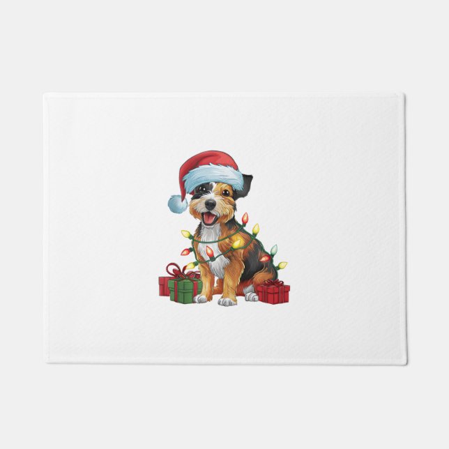 Tapete Xmas Lighting Santa Hat Border Terrier Dog Christm (Frente)