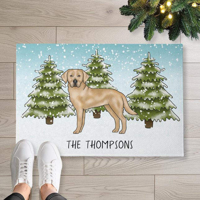 Tapete Yellow Labrador Retriever Blue Winter Family Name (Disclaimer: This image is a digital mockup.)