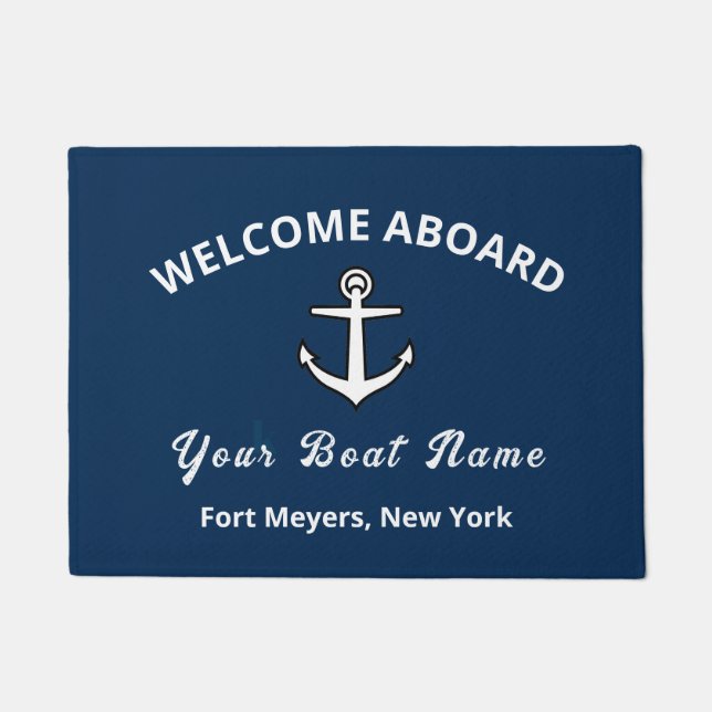 Tapete Your Boat Name Anchor Blue Welcome Aboard Doormat (Frente)