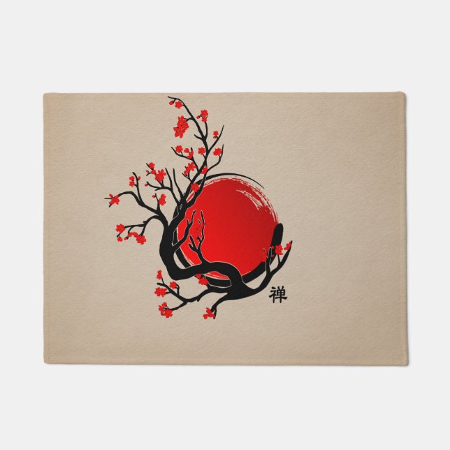 Tapete Zen Enso Circle, Sun and Red Sakura Blossom (Frente)