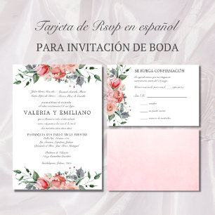 Tarjeta de RSVP de boda rosa elegante espanhola RS