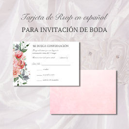 Tarjeta de RSVP de boda rosa elegante espanhola RS