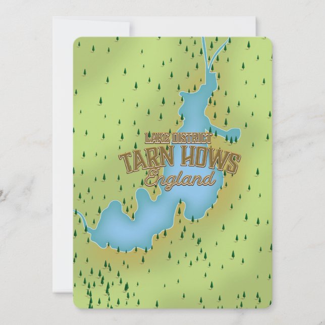 Tarn Hows, distrito dos lagos, mapa de viagem. (Frente)