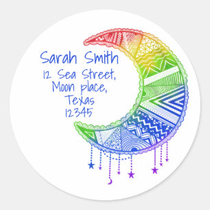Taro moon, boho, arco-íris, etiqueta de endereço
