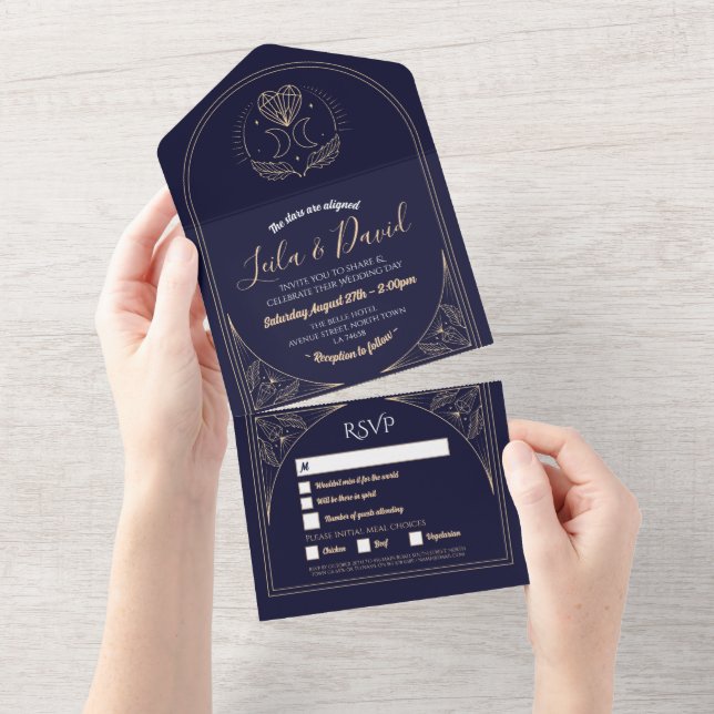 Tarot Wedding & RSVP Moon Crystals Heart Invite (Aba destacável)