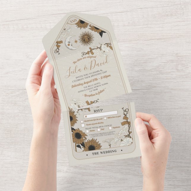 Tarot Wedding & RSVP Sun Moon Alinhado Convidar (Tearaway)