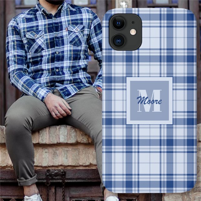 Tartan - Azul escuro a claro - Capa de telefone (Tartan - Dark to Light Blue - Phone Case by Leapfroglisics Shop)
