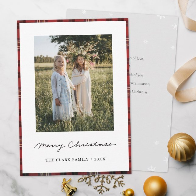 Tartan Border Snowflakes Feliz Cartão de Natal Fel (Criador carregado)