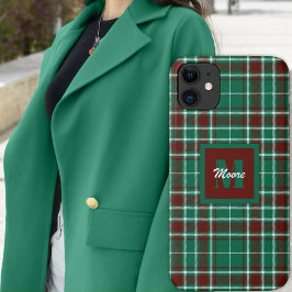 Tartan - Capa de telefone Verde Vermelho e Branco