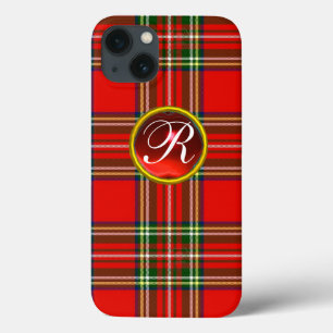 TARTAN ESCOCÊS E MONOGRAMA VERMELHO DE PEDRA