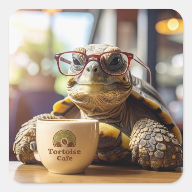 Tartaruga com Óculos na Praça do Café Adesivos Qua (Frente)