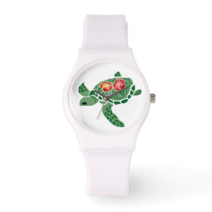 Tartaruga de mar de Honu com relógio do hibiscus