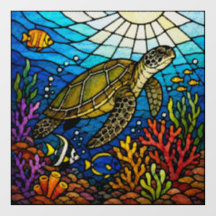 Tartaruga Marinha Tropical Arte de vitral