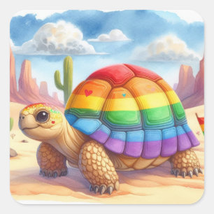 Tartaruga Torturada Com Adesivos Da Praça Arco-Íri