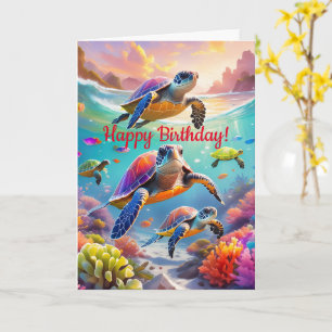 Tartarugas coloridas, Cartão de Aniversário dobrad