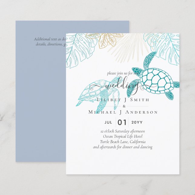 Tartarugas do Mar do ORÇAMENTO Casando Arte Modern (Frente/Verso)