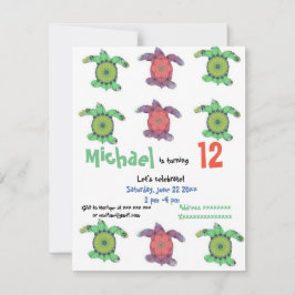 Tartarugas marinhas, convite de aniversário