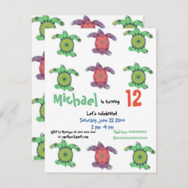 Tartarugas marinhas, convite de aniversário