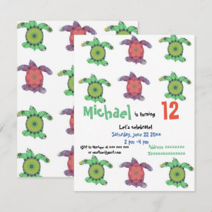 Tartarugas marinhas, convite de aniversário