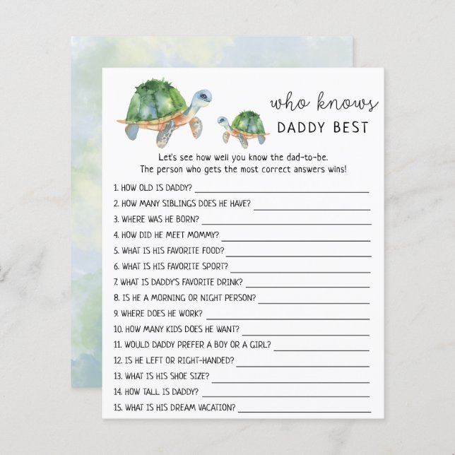 Tartarugas Marinhas - Quem conhece PAPAI melhor (Frente/Verso)