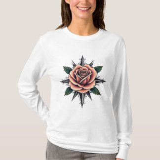 Tattoo Style Rose Compass T-Shirt Design