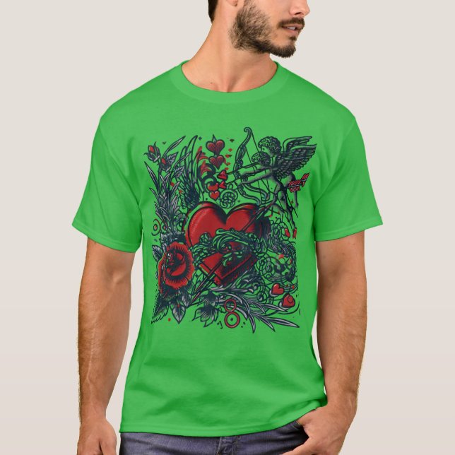Tatuagem Clássica Amor: Design de Camisa T Cupida  (Frente)