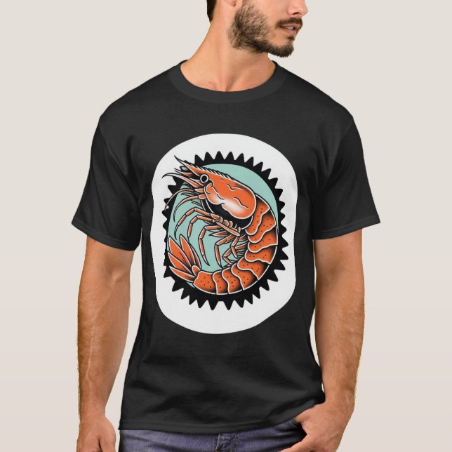 Tatuagem Clássica Flash Shrimp T-Shirt (Frente)